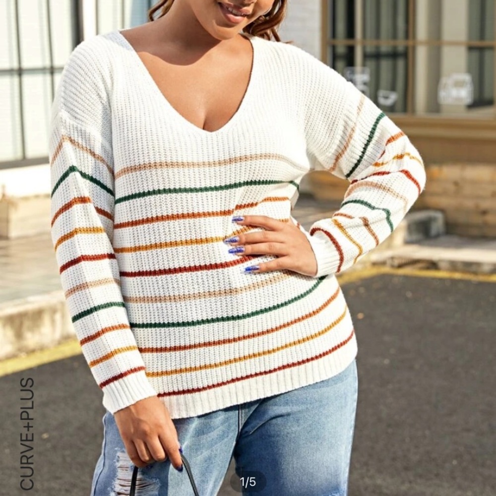 Drop Shoulder Striped Sweater